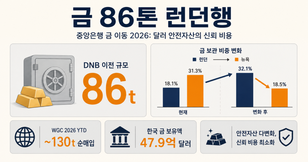중앙은행 금 이동 2026 네덜란드 86톤 런던 이전과 달러 안전자산 변화를 요약한 커버