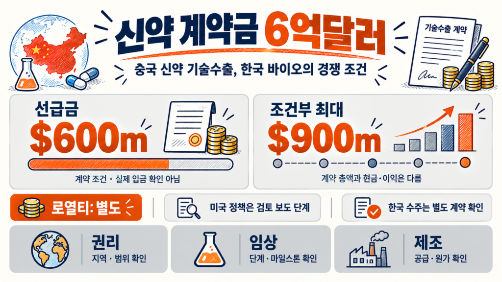 중국 신약 기술수출: 제그프로비 선급금 6억달러와 조건부 최대 9억달러