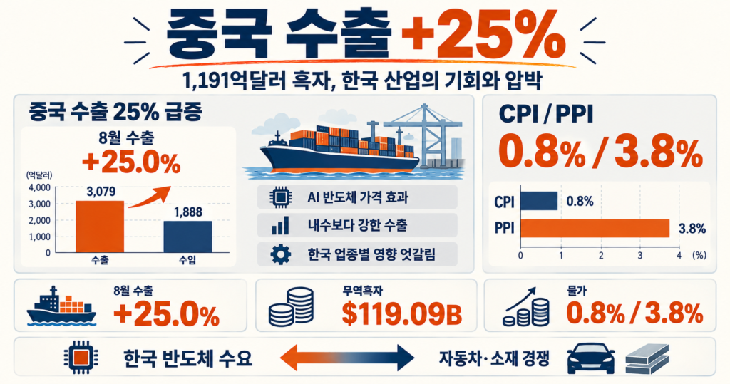 중국 수출 25% 급증과 1,191억달러 무역흑자의 한국 산업 영향