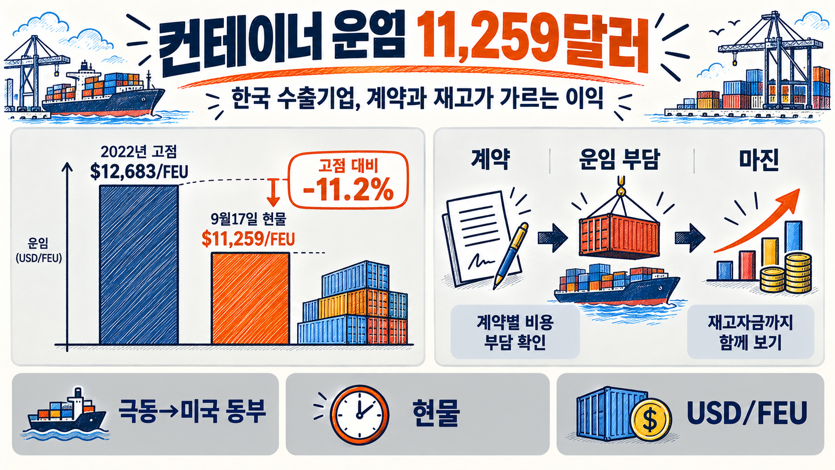 컨테이너 운임 11,259달러와 한국 수출기업의 계약·마진·재고 부담