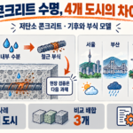저탄소 콘크리트 수명: 4개 도시와 3개 배합의 기후 기반 부식 모델