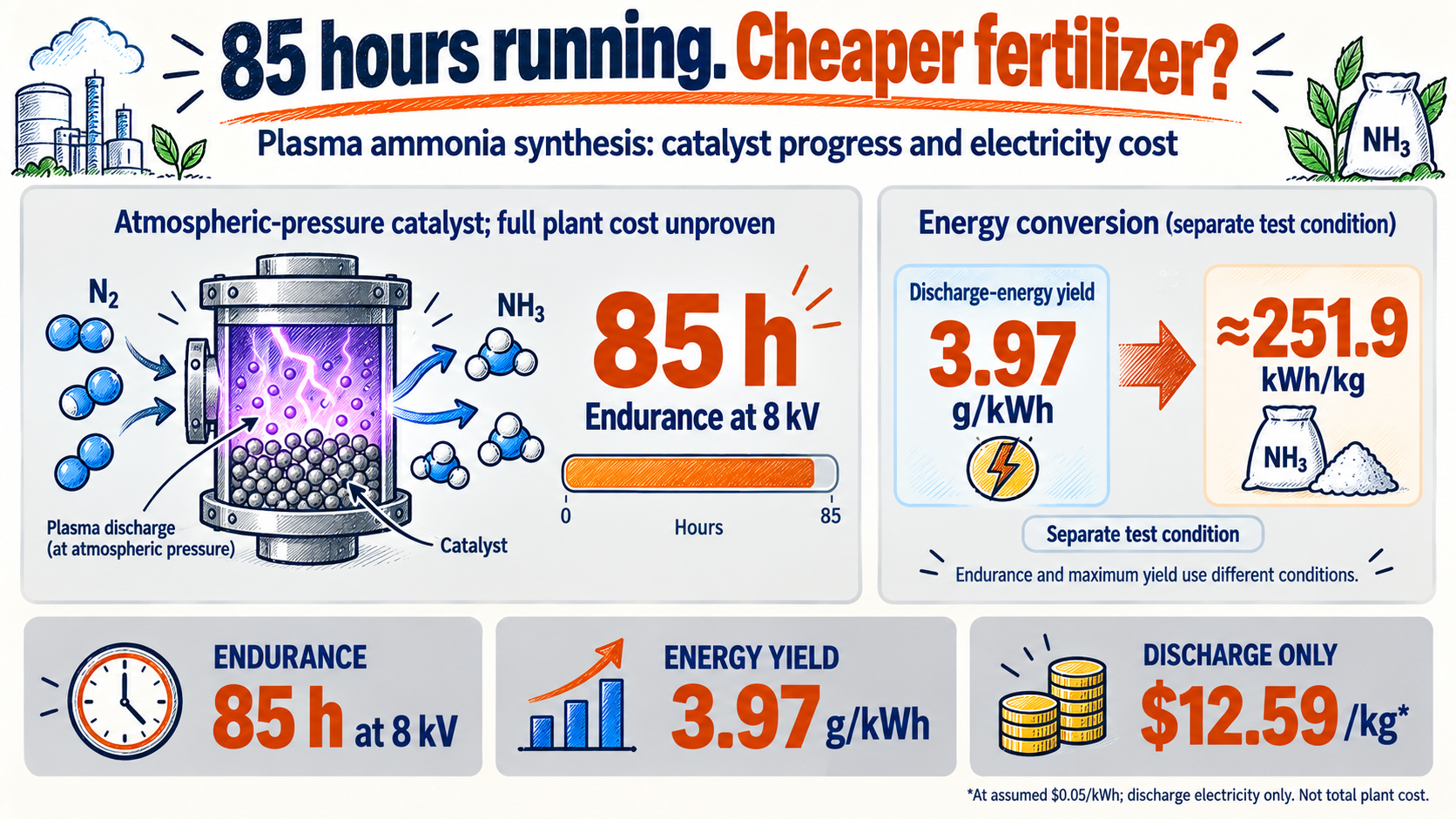 Plasma ammonia synthesis — 85 hours running, but cheaper fertilizer?