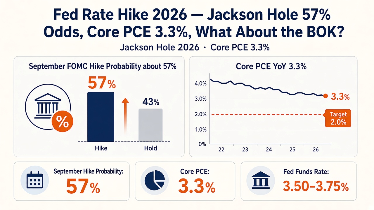 Fed Rate Hike 2026 — Jackson Hole 57% Odds, Core PCE 3.3%, What About the BOK?