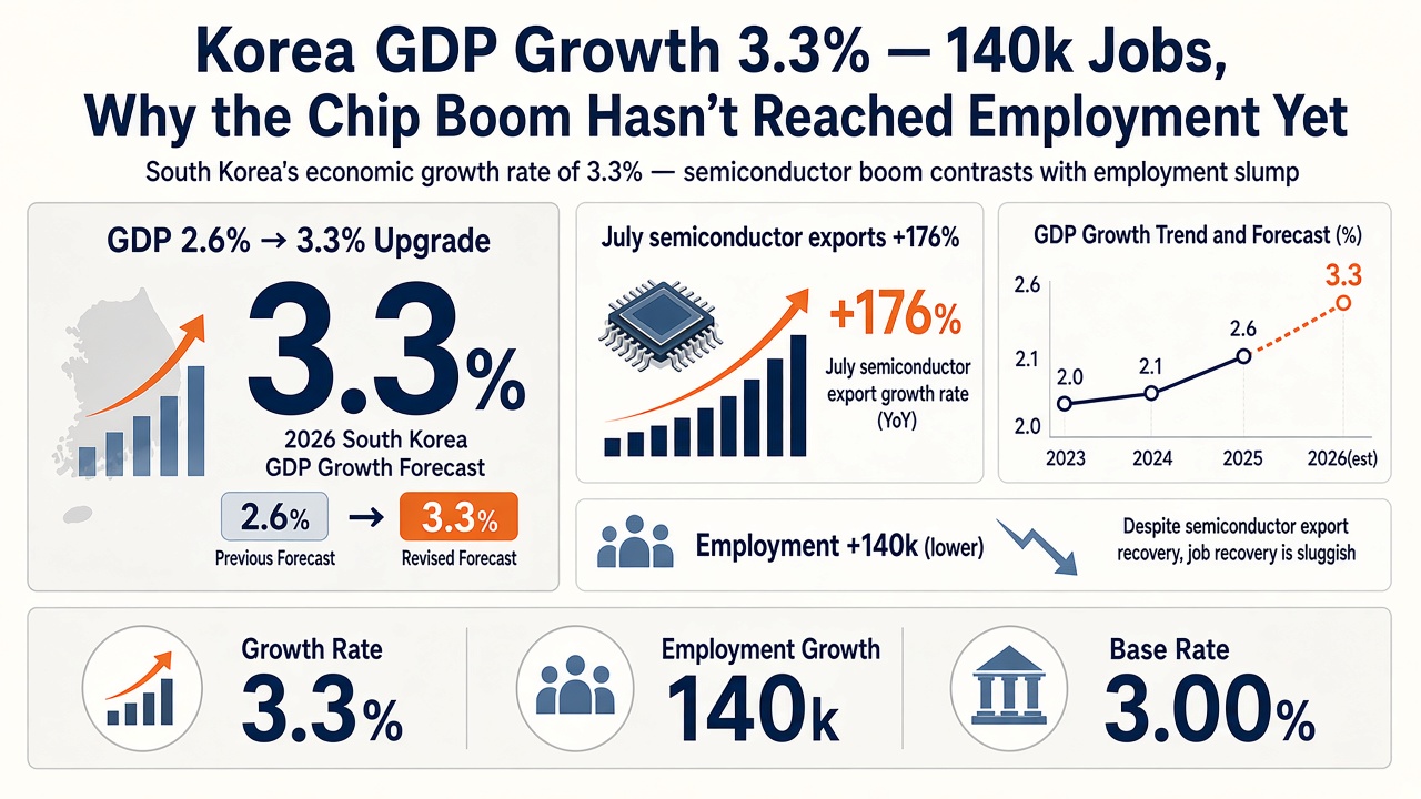 Korea GDP Growth 3.3% — 140k Jobs, Why the Chip Boom Hasn’t Reached Employment Yet