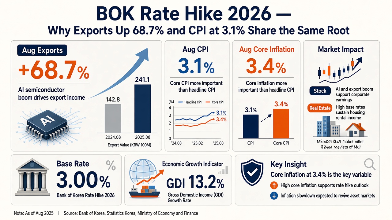 BOK Rate Hike 2026 — Why Exports Up 68.7% and CPI at 3.1% Share the Same Root