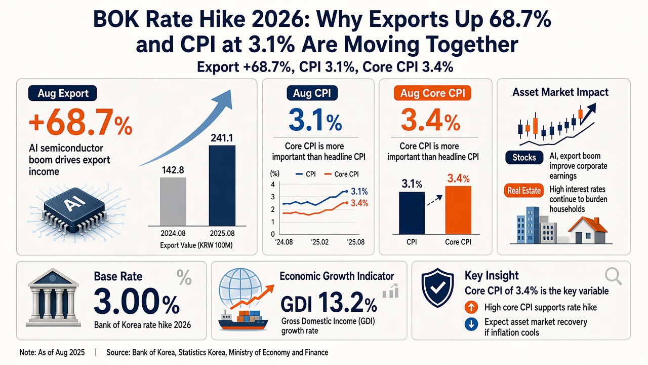 BOK Rate Hike 2026: Why Exports Up 68.7% and CPI at 3.1% Are Moving Together
