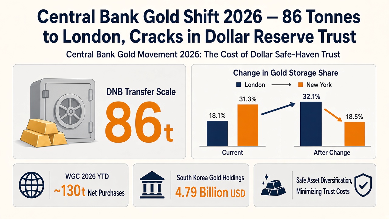 Central Bank Gold Shift 2026 — 86 Tonnes to London, Cracks in Dollar Reserve Trust