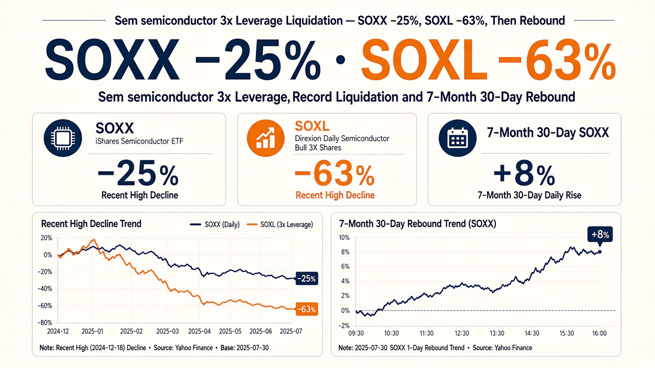 Semiconductor 3x Leverage Liquidation — SOXX −25%, SOXL −63%, Then Rebound