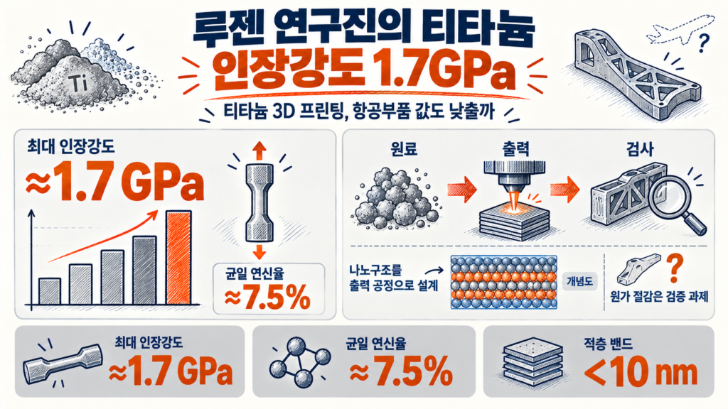 티타늄 3D 프린팅 연구의 1.7GPa 인장강도와 상용화 비용 조건
