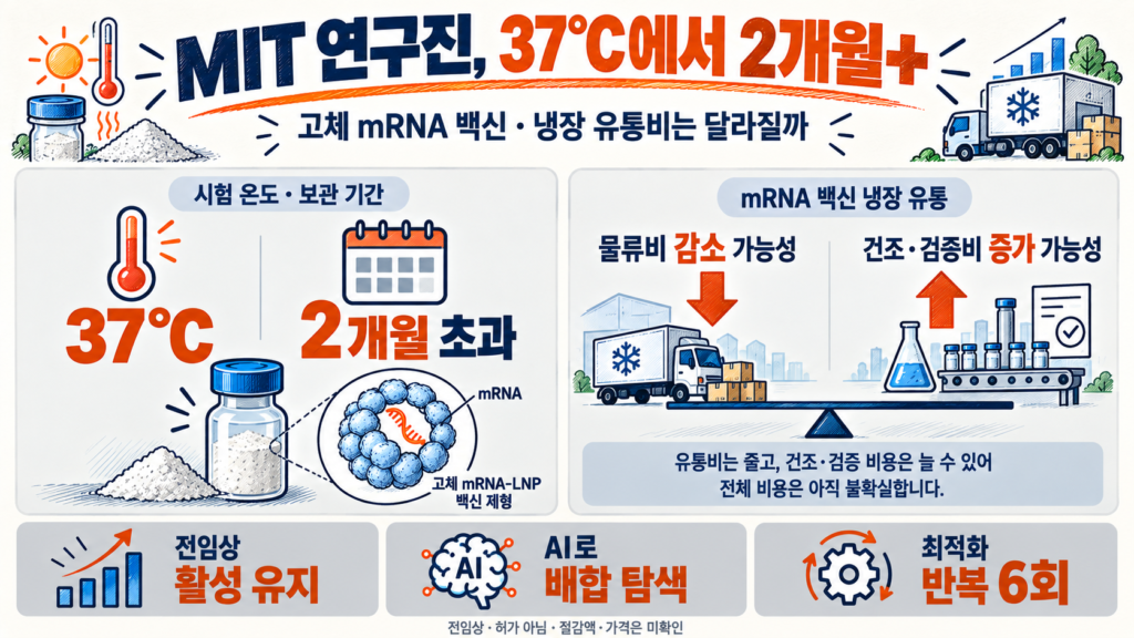 mRNA 백신 냉장 유통: MIT AGENT의 37°C 2개월 초과 전임상 결과와 비용 변화