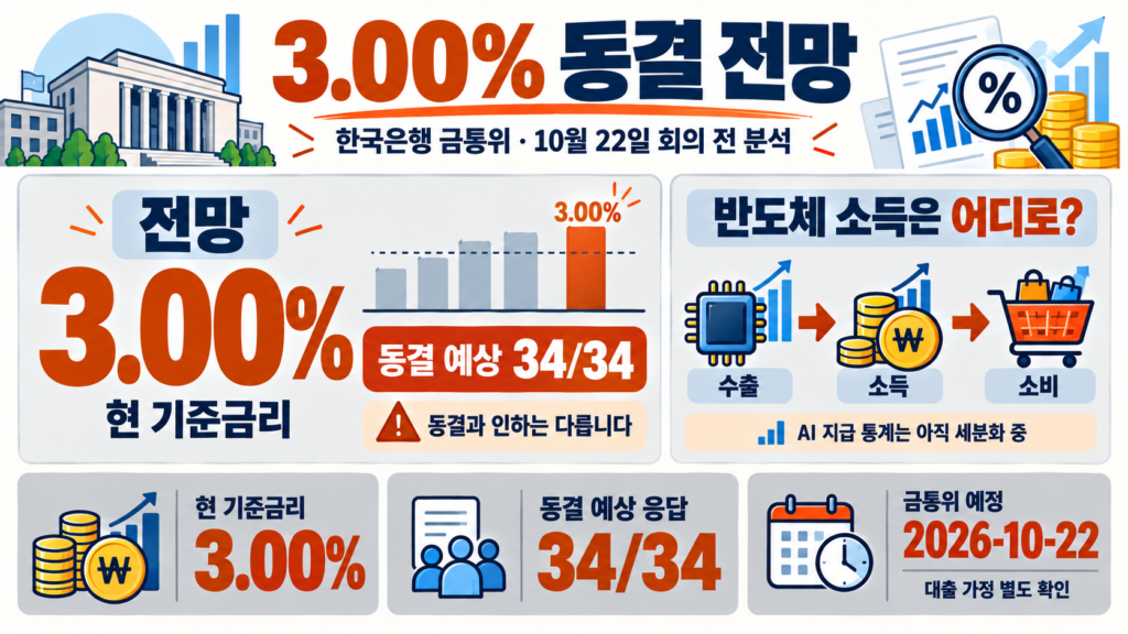 한국은행 금통위 3.00% 동결 전망과 대출·반도체 소득 경로
