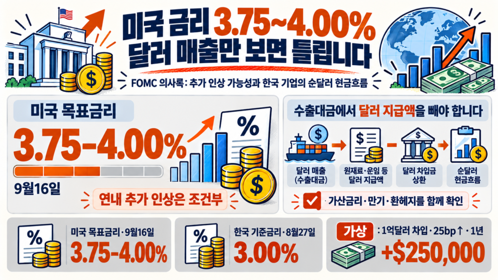 FOMC 의사록 2026: 미국 금리 3.75~4.00%와 한국 기업의 달러 조달·수출 현금흐름