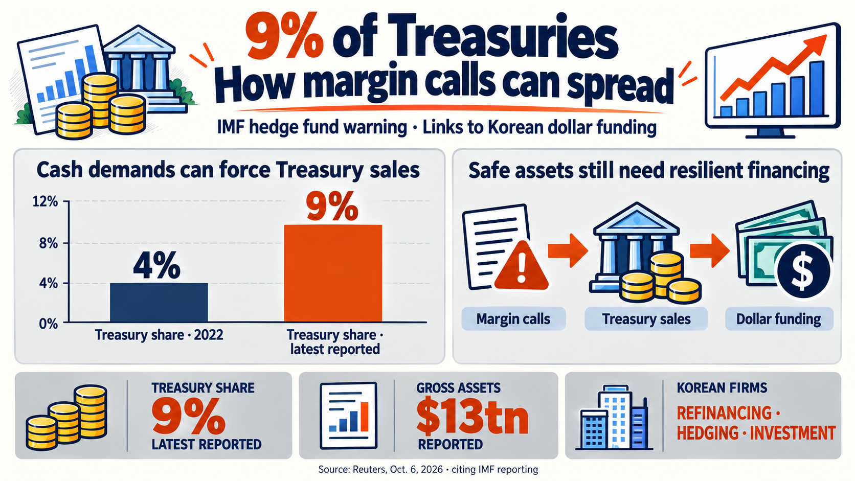 IMF Hedge Fund Warning: Treasury Share Up From 4% to 9% — How Margin Calls Could Reach Korean Firms