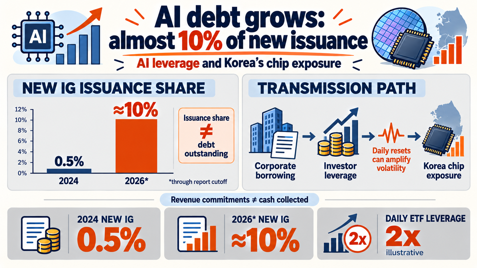 AI leverage warning: Big Tech’s bond issuance share rises from 0.5% to almost 10% — and Korean chips?