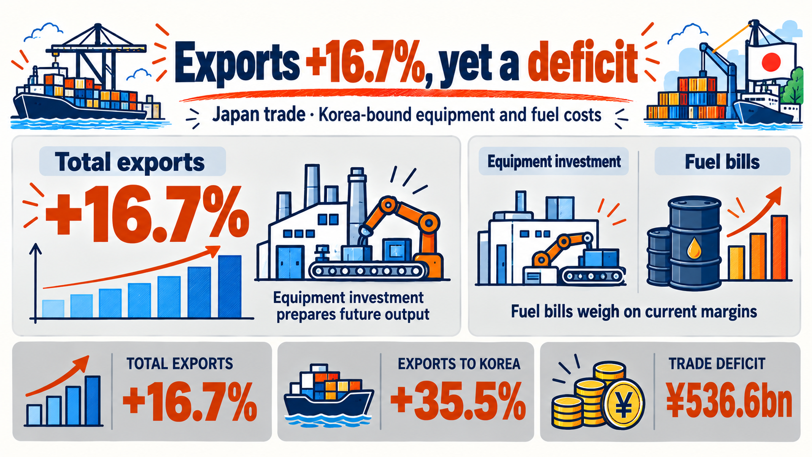 Japan trade: exports up 16.7%, still a deficit — why chip tools to Korea surged