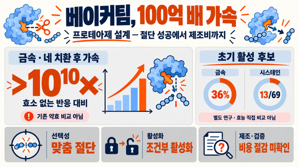 프로테아제 설계: 베이커팀의 금속·시스테인 절단과 제조비 조건