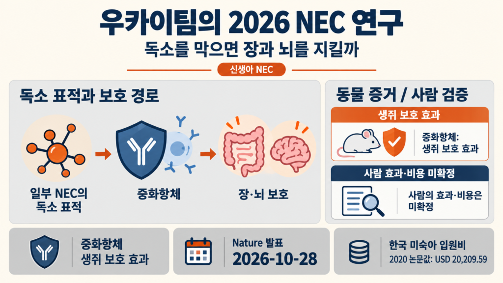 신생아 NEC: 우카이 공동연구진의 Delta toxin–CD9 경로와 임상 검증 과제