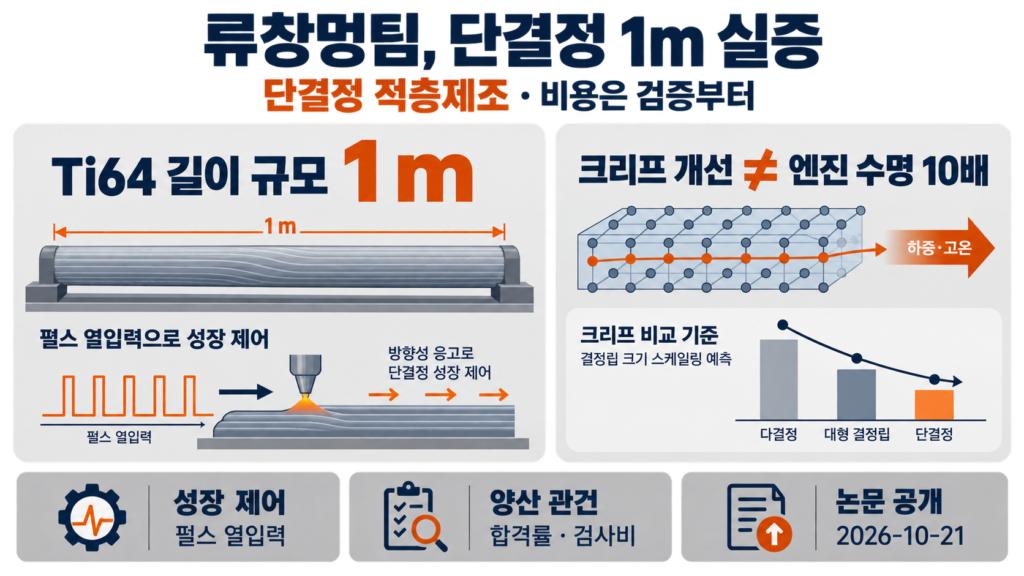 단결정 적층제조: 류창멍팀 1m급 Ti64와 크리프·검증비 분석