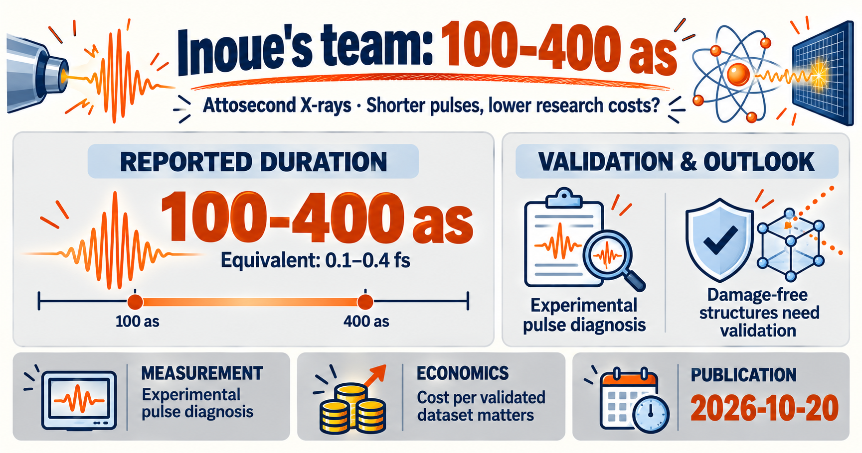 Attosecond X-rays measured at 100–400 as — Will Inoue's team cut drug and materials R&D costs?