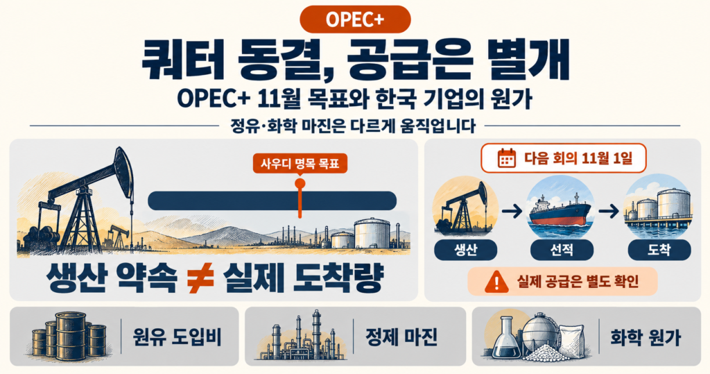 OPEC+ 11월 쿼터 동결과 실제 원유 공급의 차이