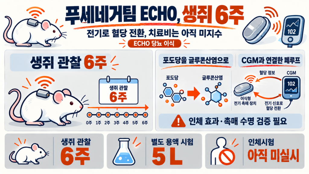 ECHO 당뇨 이식: 푸세네거팀의 생쥐 6주 연구와 전기촉매 원리