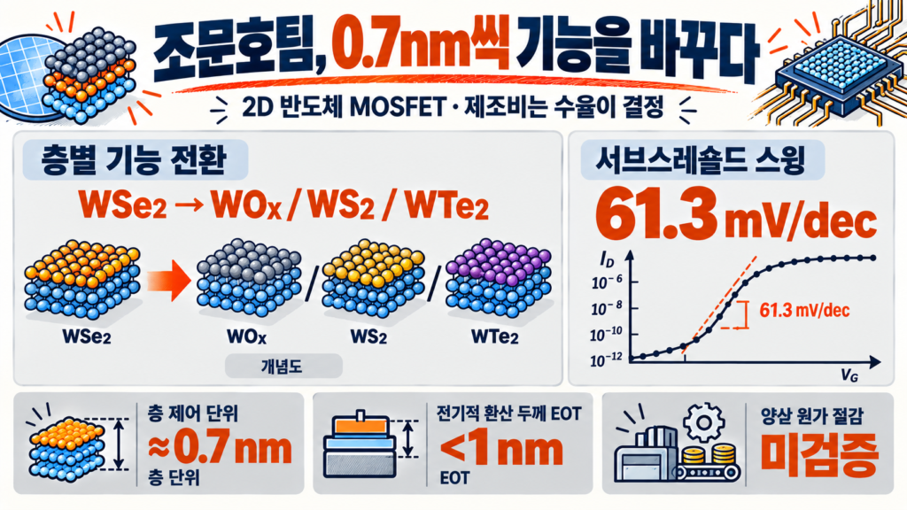 2D 반도체 MOSFET 조문호팀의 층별 물질 전환과 61.3mV 스윙