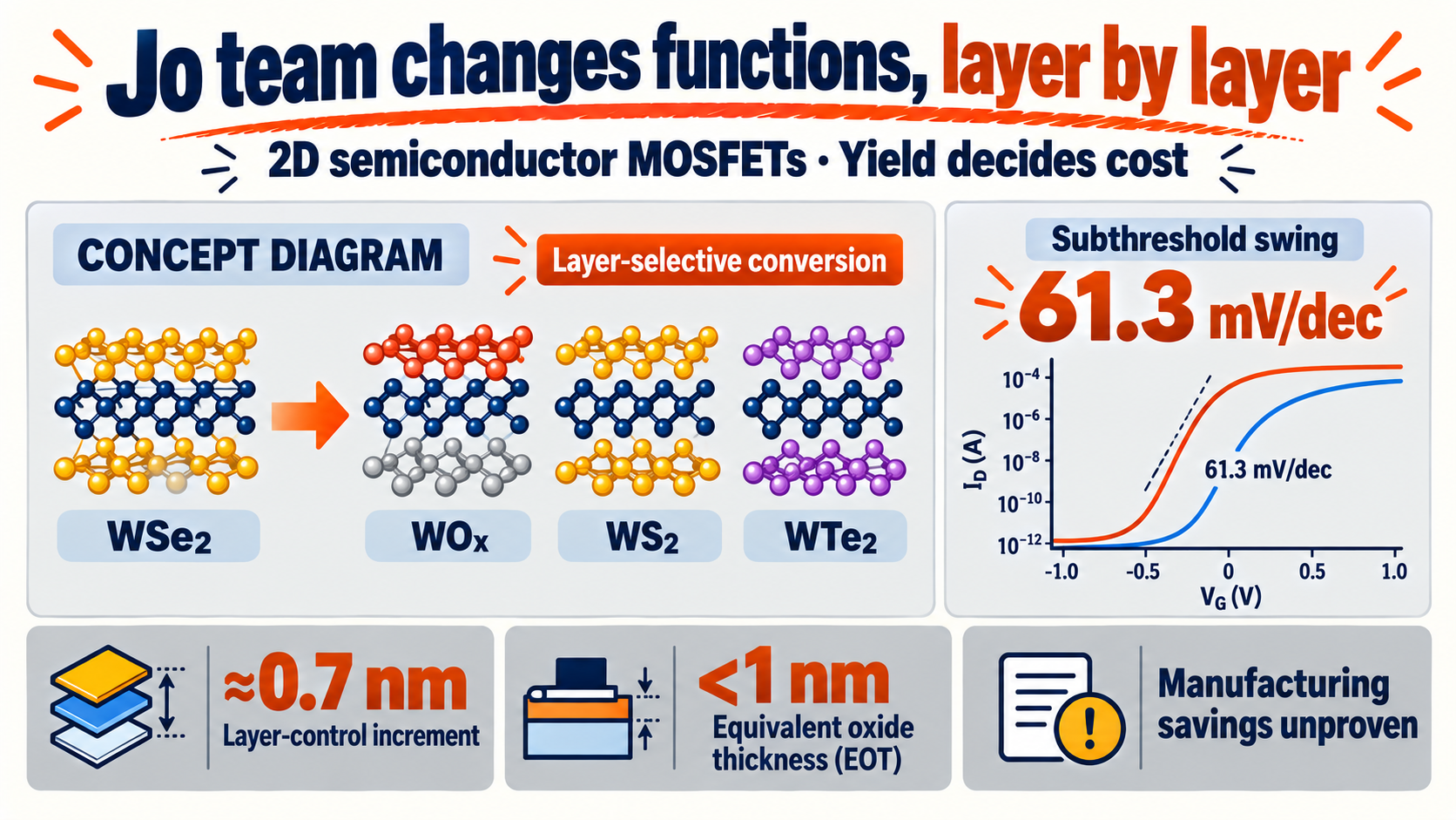 2D semiconductor MOSFETs — Jo’s team converts layers 0.7nm at a time. Can it cut chip costs?