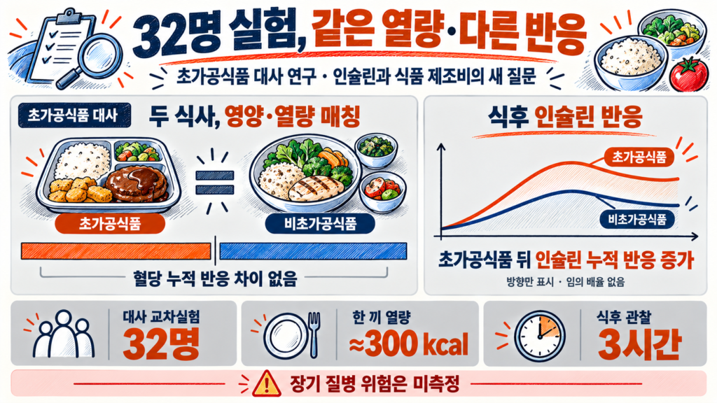 초가공식품 대사 연구: 32명 교차실험의 인슐린 반응과 식품 제조비의 조건