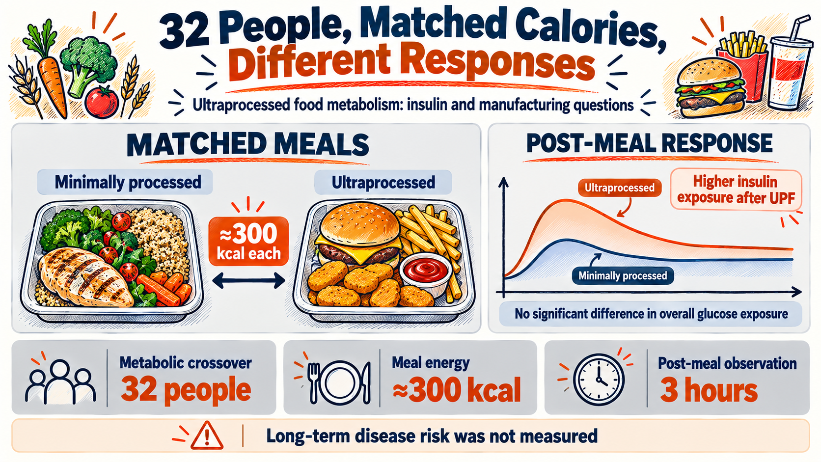 Ultraprocessed Food Metabolism: Why Insulin Differed After Matched Meals in a 32-Person Trial