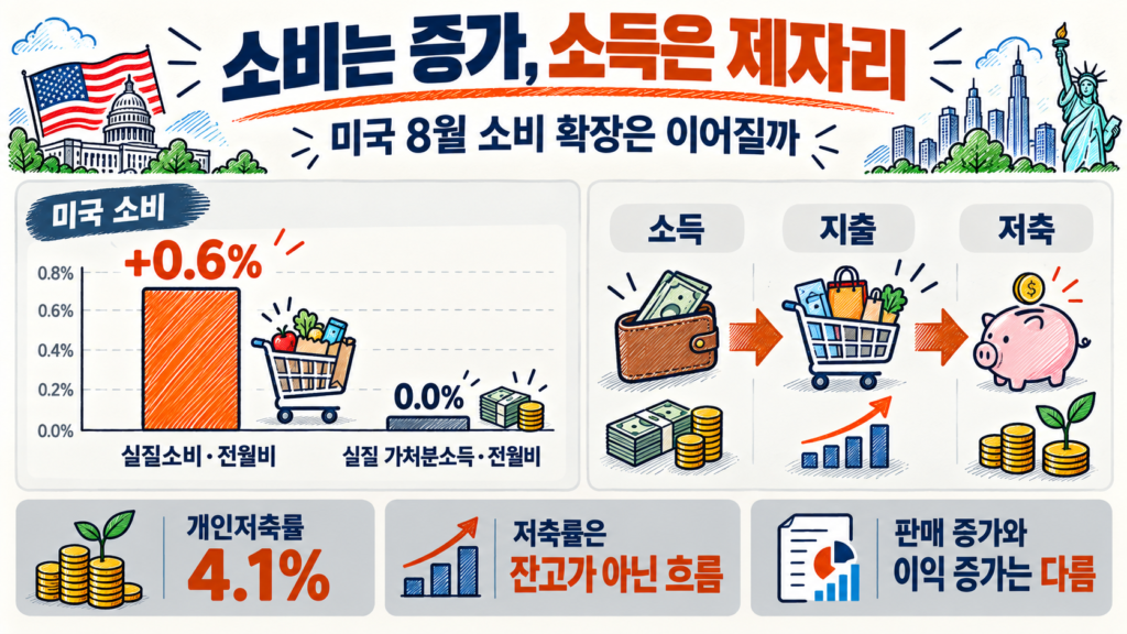 미국 소비 0.6% 증가와 실질 가처분소득 0.0%, 저축률 4.1%
